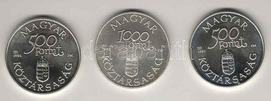 1993+1994+1995. 500Ft Ag (2 klf) + 1000Ft Ag "Régi dunai hajók" I+II+III T:BU