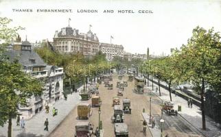 London, Thames Embankment, Hotel Cecil, automobiles (EK)