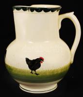 cca 1870 Körmöcbányai kakasos kézzel festett kerámia kancsó, jelzett, m: 19 cm