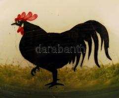 cca 1870 Körmöcbányai kakasos kézzel festett kerámia kancsó, jelzett, m: 19 cm