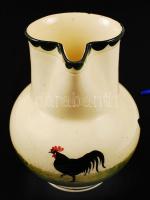 cca 1870 Körmöcbányai kakasos kézzel festett kerámia kancsó, jelzett, m: 19 cm