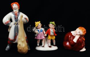 3 db figura, 2 porcelán, 1 kerámia, jelzettek, m: 10, 12, 19 cm