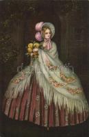 Hölgy virággal, olasz művészeti képeslap s: Colombo, Italian art postcard, lady with flower s: Colombo