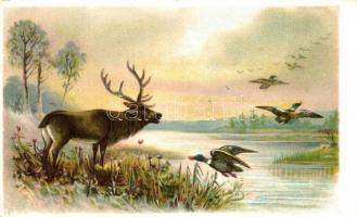 Deer with wild ducks litho (EK)