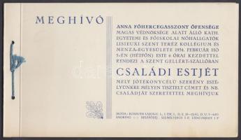1934 Meghívó az Anna főhercegasszony védnöksége alatt álló Kath. Egyetemi és Főiskolai Nőhallgatók által rendezett családi estre