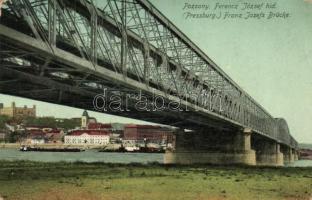 Pozsony, Ferenc József híd, gőzhajó / bridge, steamship (EB)