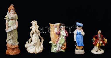 5 db díszfigura, egyik lepattanásokkal, m: 7, 9, 10 és 15 cm