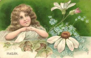 Little girl with flowers, Emb. litho (EM)