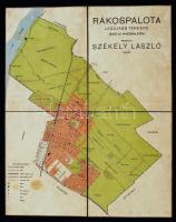 cca 1920-1930 Rákospalota legújabb térképe iskolai használatra. Rajzolta Székely László tanító. Vászonra ragasztott, négyrét hajtva, 42×33 cm