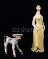 2 db kézzel festett Drasche porcelán figura, hibátlan, jelzett, m: 8 és 18 cm