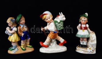 3 db kézzel festett porcelán figura, apró festékkopással, jelzett, m: 14 és 15 cm