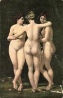 Die Drei Grazien / Erotic nude art postcard s: Henri Regnault (fl)