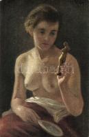 Modellpause / Erotic nude art postcard s: A. Roth