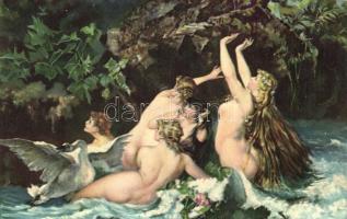 Nymphen / Erotic nude art postcard s: Hans Makart