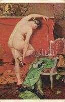 The Sandal, Erotic nude art postcard s: H. Montassier (EK)