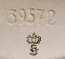 Kislány kutyával, kézzel festett kerámia figura hajszálrepedésekkel, jelzett, m: 18 cm