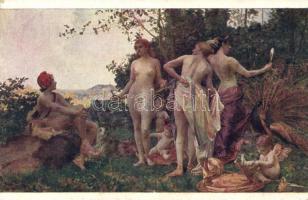 Jugement de Paris / Erotic nude art postcard s: V. Hynais (EK)