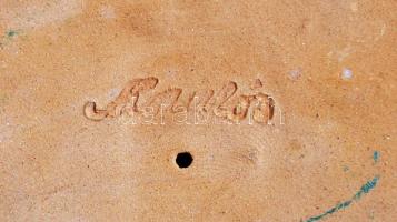 Üldögélő pár, kerámia figura, apró mázhibával, jelzett, 10x11 cm