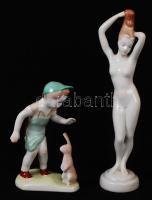 2 db aquincumi kézzel festett porcelán figura, hibátlan, jelzett, m: 13 és 22 cm