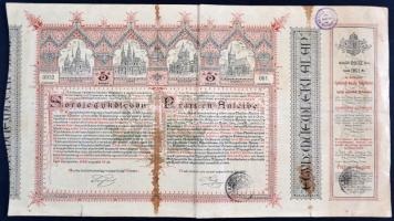Budapest 1886. "Egyházi Műemlék Alap" Sorsjegykölcsöne 5Ft-ról a budapest-lipótvárosi bazilika kiépítésére s egyházi műemlékek fenntartására T:III (foltos)
