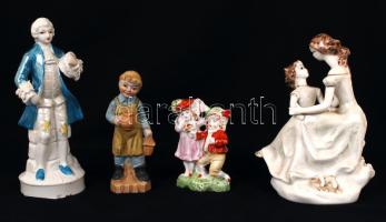 3 db porcelán, 1 db kerámia figura, kopásnyomokkal, m: 10 és 18 cm közötti méretekben