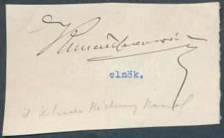 Hédervári gróf dr. Khuen-Héderváry Károly (1849- 1918) politikus, miniszterelnök, horvát bán. Aláírás kivágáson