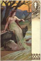 Freya, Gerda, Erotic art postcard, Altgermanische Götter, No. 628. litho s: KyR (EK)