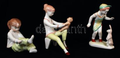 Kézzel festett aquincumi porcelán figurák, hibátlan, jelzett, m: 10 és 14 cm-es méretben