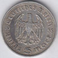 Német 3. Birodalom 1935A 5M Ag "Hindenburg" T:2 German Third Reich 1935A 5 Mark Ag "Hindenburg" C:XF