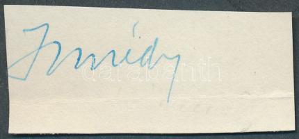 Imrédy Béla (1891- 1946) gazdasági szakember, politikus, pénzügyminiszter, miniszterelnök. Nevéhez fűződik a II. zsidótörvény néven elhíresült, Teleki Pál miniszterelnöksége alatt elfogadott törvény.  Aláírás kivágáson