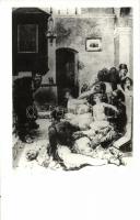 11 darabból álló RÉGI használatlan képeslap sorozat, "háborús nemi erőszaktevés" témájú mo...