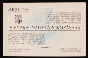 1933 Meghívó a Turul Szövetség által a Pesti Vigadóban rendezett Plenráis nagytáborozására