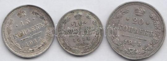 Oroszország 1914. 10k Ag + 1915. 15k Ag + 20k Ag T:2,2- Russia 1914. 10 Kopeks Ag + 1915. 15 Kopeks Ag + 20 Kopeks Ag C:XF,VF