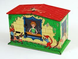 Lemez házikó persely, kulccsal, működik, 12×8,5×6 cm