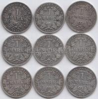 Német Birodalom 1875. 1M Ag (9x) T:vegyes German Empire 1875. 1 Mark Ag (9x) C:mixed Krause KM#7