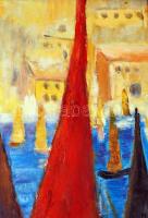 Bényi Emese (1973-): Vitorlások. Olaj, vászon, jelzett, kereteben, 60×70 cm
