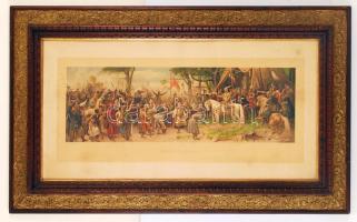 Antik képkeret nyomattal, belső:57×108 cm, külső:78×130 cm