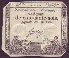 Franciaország 1793. 50S "Assignat" (5x) T:II+ Csak egyszer hajtva!