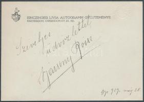 Bársony Rózsi(1909-1977) magyar színésznő aláírása