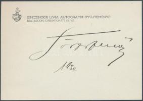 Törzs Jenő (1887-1946) színész, író, filmrendező (Meseautó) aláírása