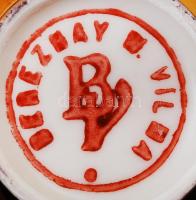 Bereznay Vilma: virágmintás, aranyozott porcelán mokkás csésze, csészealjjal, kézzel festett, jelzet...