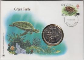 Bermuda 1986. 1$ Levesteknős WWF érmés borítékon bélyeggel, bélyegzéssel T:1 Bermuda 1986. 1 Dollar Green turtle WWF coin letter with stamp C:UNC