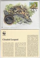 Malajzia 1986. 30 éves a WWF / Ködfoltos párduc WWF fém emlékérem borítékon bélyeggel, bélyegzéssel és angol nyelvű tájékoztatóval T:PP Malaysia 1986. 30th Anniversary WWF / Clouded leopard WWF coin letter with stamp and information C:PP