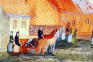 Xantus Gyula (1919-1993): Tokaji utca. Akvarell, papír, jelzett, üvegezett keretben, 40×58 cm