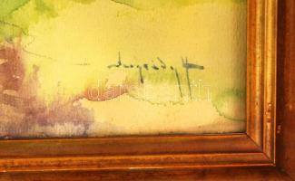 Neogrády Antal (1861-1942): Kőhíd az alföldön. Akvarell, papír, jelzett, üvegezett sérült keretben, ...