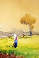 Neogrády Antal (1861-1942): Kőhíd az alföldön. Akvarell, papír, jelzett, üvegezett sérült keretben, ...