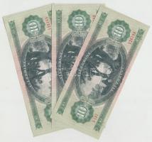 1975. 10Ft (3x) sorszámkövetők, egyik gyári papírránccal T:I-,II