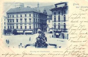 1898 Olomouc, Olmütz; Oberring, Caesarbrunnen / square, fountain, shop of Hanisch (EK)