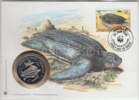 Anguilla 1986. 30 éves a WWF / Kérgesteknős WWF fém emlékérem borítékon bélyeggel, bélyegzéssel T:PP Anguilla 1986. 30th Anniversary WWF / Leatherback turtle WWF coin letter with stamp C:PP