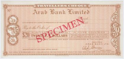Amerikai Egyesült Államok DN Arab Bank 20$ SPECIMEN utazási csekk T:I- kis szamárfül USA ND Arab Bank Limited 20 Dollars SPECIMEN travellers cheque C:AU small folded corner